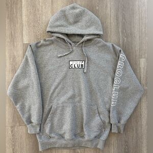 Pro Club Embroidered Box Logo Grey Heavyweight Hoodie Men Size Large